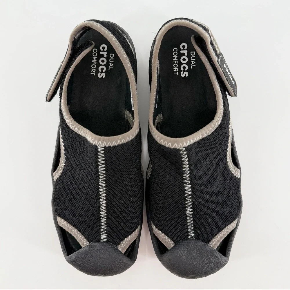 CROCS Swiftwater Mesh Water Sandals Black Grey Kids Junior Size 3 J3
